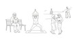 © Alfarizi - Line art illustration of elderly people in various activities and postures, white background