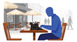 © MinixT - A Writer Sits at a Cafe Table Typing on a Vintage Typewriter