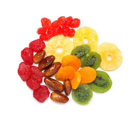 Wall Mural - Different candied fruits on white background