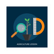 © lutfiana - Magnifying glass and ruler measuring a small plant in a pot against a dark blue circular background symbolizing agriculture and growth analysis
