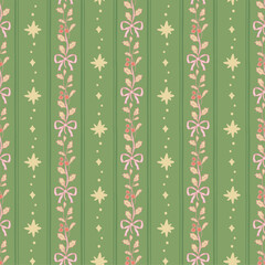Wall Mural - Vector hand drawn christmas seamless pattern, star and holly leaf.