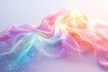 Wall Mural - A beautiful abstract digital landscape featuring glowing, undulating waves of vibrant rainbow colors and sparkling particles, evoking futuristic data flow and ethereal energy.