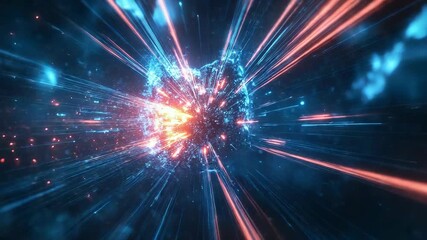 Wall Mural - Energy light speed explosion of blue and red particles