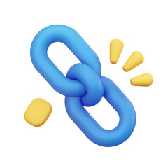 Wall Mural - 3D rendering of a blue chain link with yellow accents, symbolizing connection and technology.