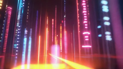 Wall Mural - Neon city lights reflecting data streams in darkness