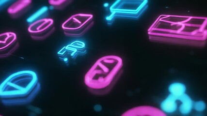 Wall Mural - Digital interface with glowing neon app icons