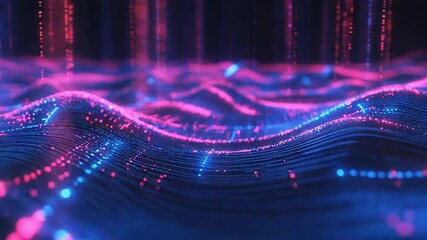 Canvas Print - Digital wave particles creating abstract data network visualization