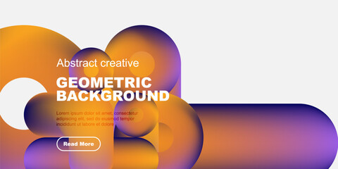 Wall Mural - Abstract shapes, vibrant colors, geometric design. Modern background with text, button for more information. Clean, stylish presentation.