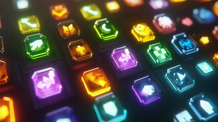 Wall Mural - Glowing pixelated gaming icons interface on digital background