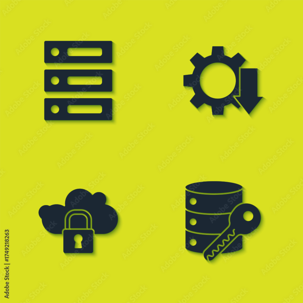 Set Server, Data, Web Hosting, security with key, Cloud computing lock ...