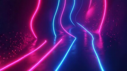 Wall Mural - Neon glowing light lines creating futuristic tunnel path