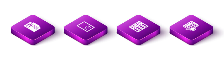 Wall Mural - Set Isometric Identification badge, Safe, Server, Data, Web Hosting and security with key icon. Vector