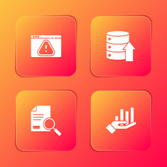 Wall Mural - Set Browser with exclamation mark, Server, Data, Web Hosting, Document search and Pie chart infographic icon. Vector