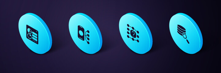 Wall Mural - Set Isometric Server, Neural network, and Computer api interface icon. Vector