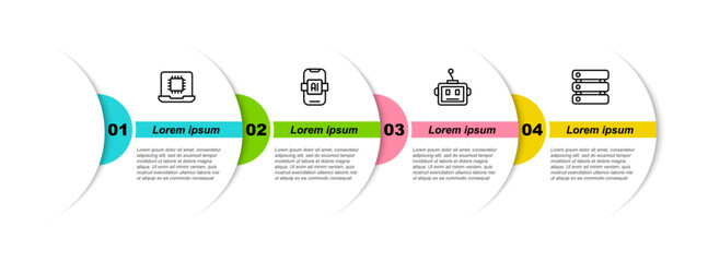 Wall Mural - Set line Processor CPU, Artificial intelligence AI, robot and Server, Data. Business infographic template. Vector