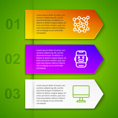 Wall Mural - Set line Neural network, Chat bot and Computer monitor. Business infographic template. Vector