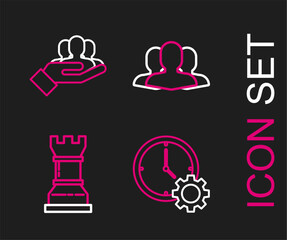Set line Time Management, Business strategy, Users group and Project team base icon. Vector