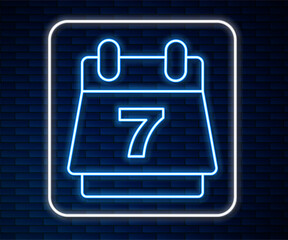Wall Mural - Glowing neon line Hotel booking calendar icon isolated on brick wall background. Vector