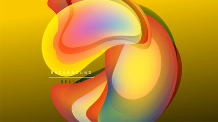 Wall Mural - Abstract fluid shapes overlap, creating vibrant color gradients. Yellow background emphasizes flowing design elements. Modern, dynamic composition.