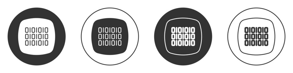 Black Binary code icon isolated on white background. Circle button. Vector