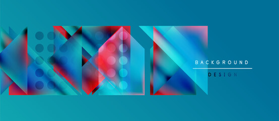 Wall Mural - Abstract geometric shapes overlap, creating vibrant blue, red gradients. Modern design elements suggest digital art, background texture.