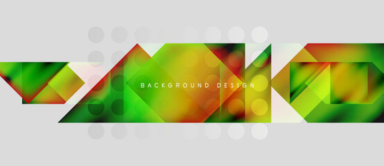 Wall Mural - Abstract geometric shapes, vibrant colors, gradient design. Modern banner with text overlay, simple background elements.