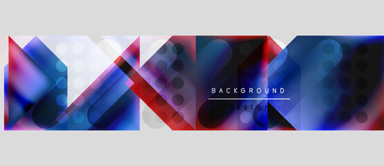 Wall Mural - Abstract geometric shapes overlap, creating vibrant color gradients. Modern design elements suggest digital art, technology focus.