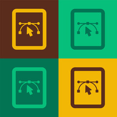 Pop art Computer display with vector design program icon isolated on isolated on color background. Photo editor software with user interface. Vector