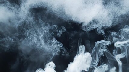 Wall Mural - White smoke clouds flowing on dark background