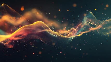 Wall Mural - dynamic glowing particles flowing in a digital light wave