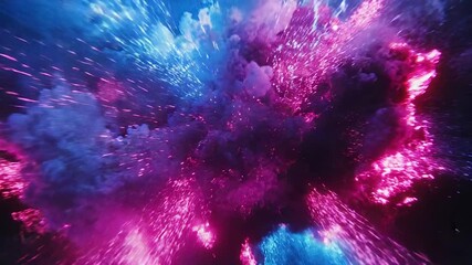 Wall Mural - Colorful cosmic explosion spreading neon particles in space