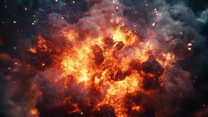 Wall Mural - Large fiery explosion creating smoke and glowing sparks
