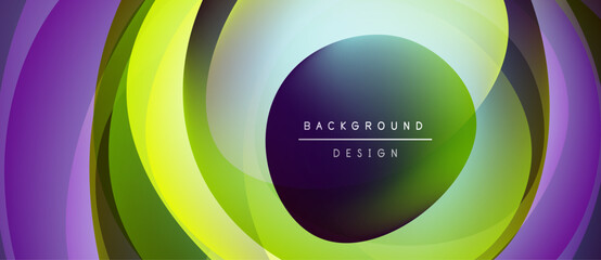 Wall Mural - Abstract design features vibrant concentric circles. Purple, green, blue hues create dynamic visual effect. Modern background element.