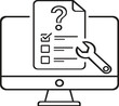 © Samra - This illustration features a computer monitor displaying a checklist with a question mark and a wrench, symbolizing digital support and troubleshooting. It represents the concept of technical assistan