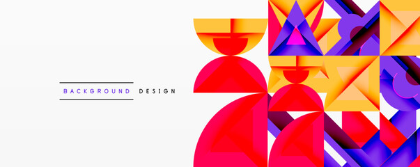 Poster - Abstract geometric shapes, vibrant colors, modern design. Composition features red, purple, orange elements on white background. Minimalist style.