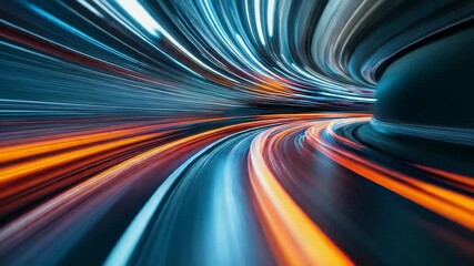 Wall Mural - Traveling digital data through abstract speed light tunnel