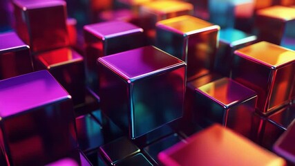 Wall Mural - Abstract geometric cubes forming vibrant metallic background