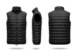 © Arteis - Three detailed views of a black puffer vest, showcasing its front, side, and back on a clean white background.