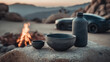 © Zulkifli - Ceramic set with campfire and car at desert sunset