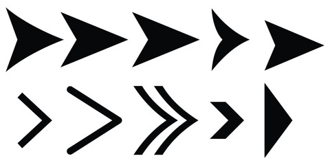 Set of black arrow icons simple flat vector design elements isolated on white background for navigation and user interface design