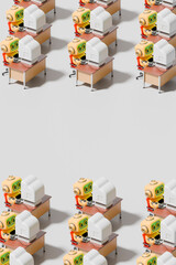 3d robots working at desks on computers in repetitive office pattern