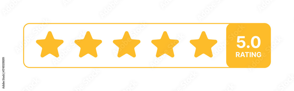 Image vectorielle Stock Five yellow stars with 5.0 rating in modern ...