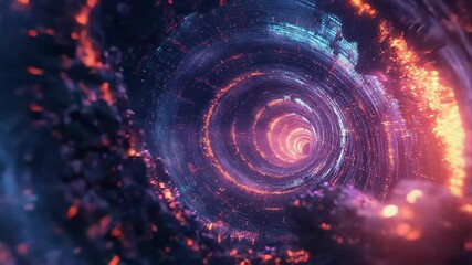 Wall Mural - Abstract wormhole tunnel traveling through spacetime with lights