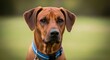 © Menahan - Portrait of a Focused Rhodesian Ridgeback Dog with Blue Collar.