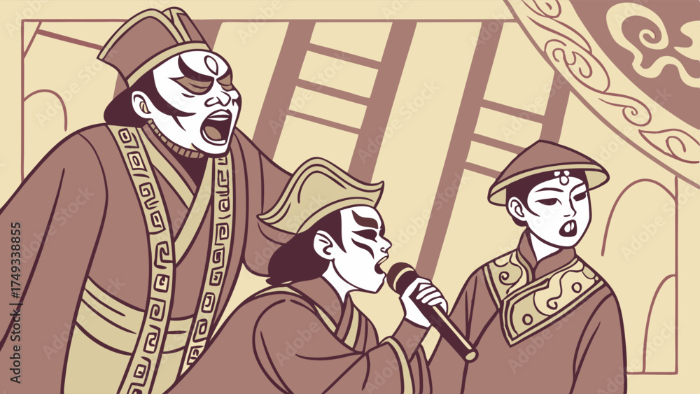 Image vectorielle Stock Captivating Sepia Cartoon Illustration of Three ...