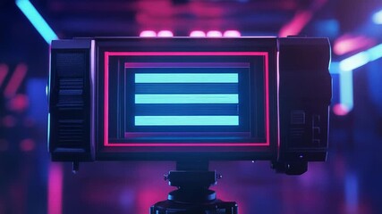 Wall Mural - Retro cyberpunk monitor displaying data in neon light
