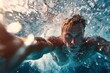 © Anna - Handsome Man Swimming Underwater in Clear Outdoor Pool