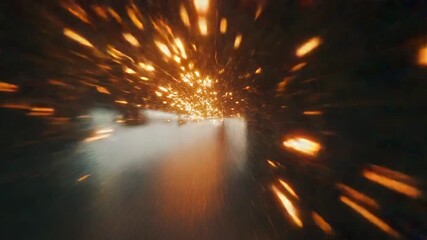 Wall Mural - Sparks flying through a dark abstract tunnel expressing speed and energy