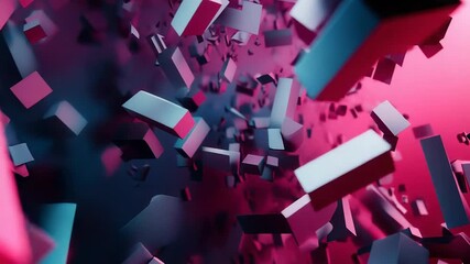 Wall Mural - Abstract geometric shapes exploding in pink and blue colors