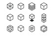 © May - 3D Typography Icons. 3D typography. Line outline icon set of 3D typography: wireframe cube, extruded cube,